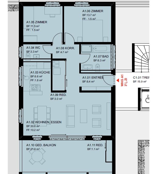 3.5 Zimmer-Eigentumswohnung im OG „A1“, Wettingen